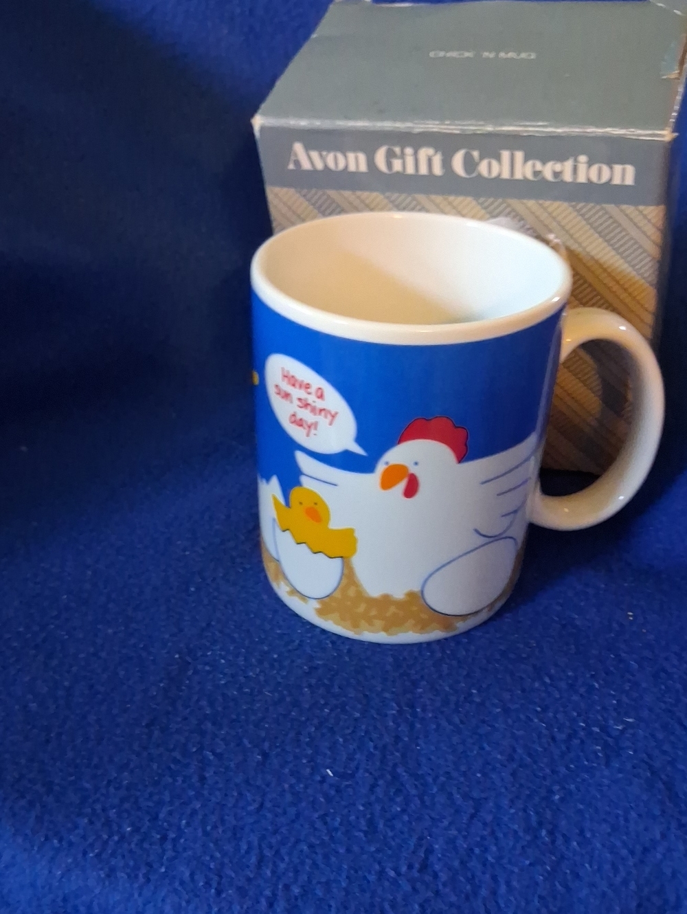 Avon Blue Chicken & Chick Ceramic Mug